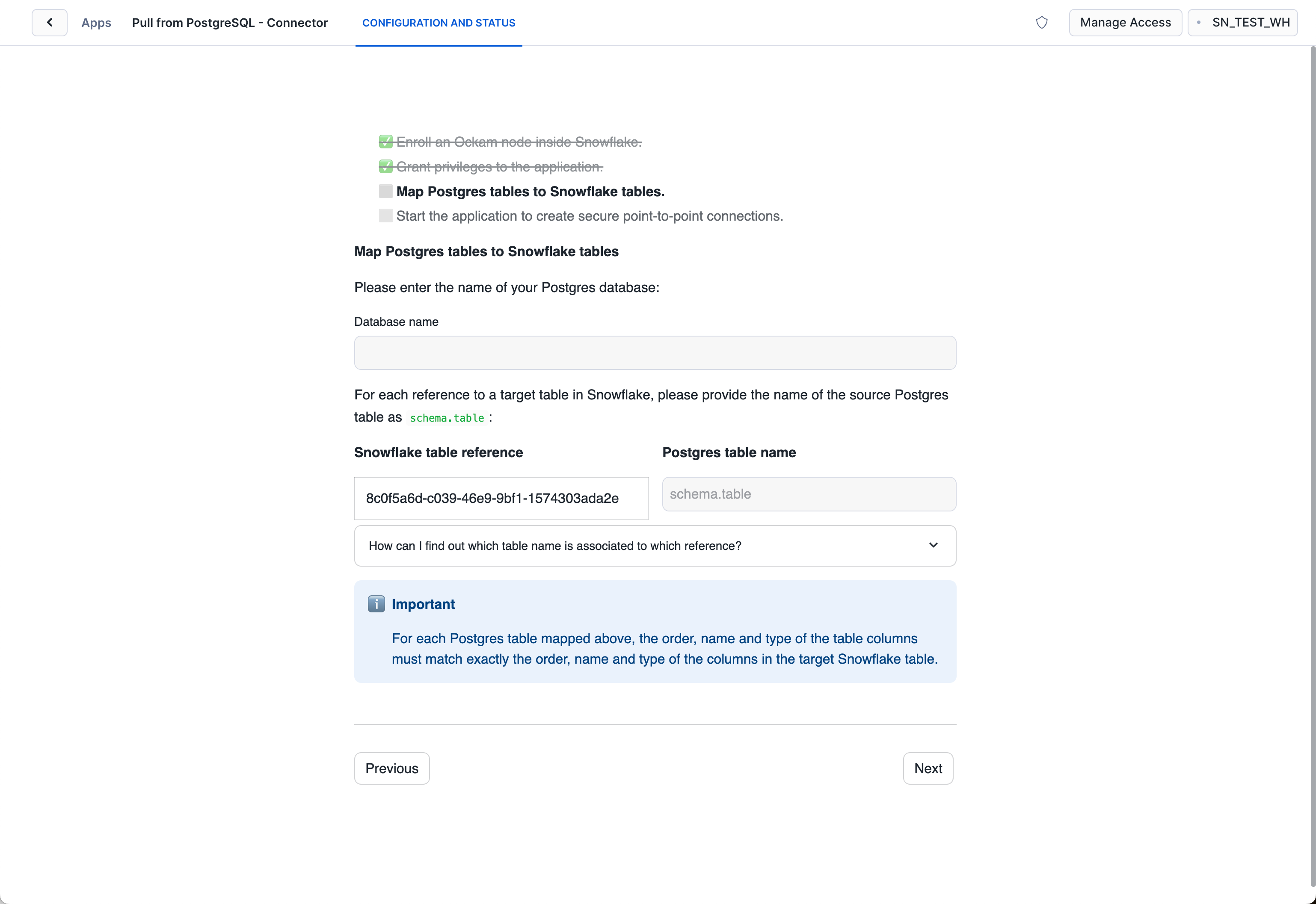 Map Snowflake tables to PostgreSQL tables